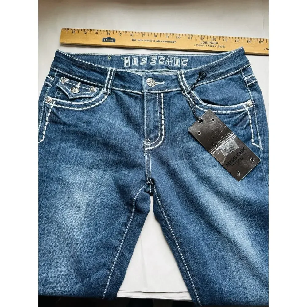 Miss Chic Womens Blue 5 Pocket Bootcut Jeans Size 11